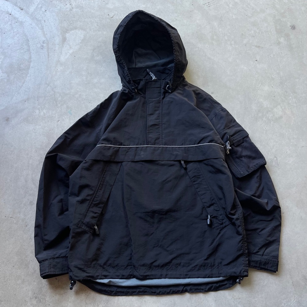 Vintage Gap Mens Black Nylon Anorak Pullover Hooded Jacket‎ Utility Size Medium